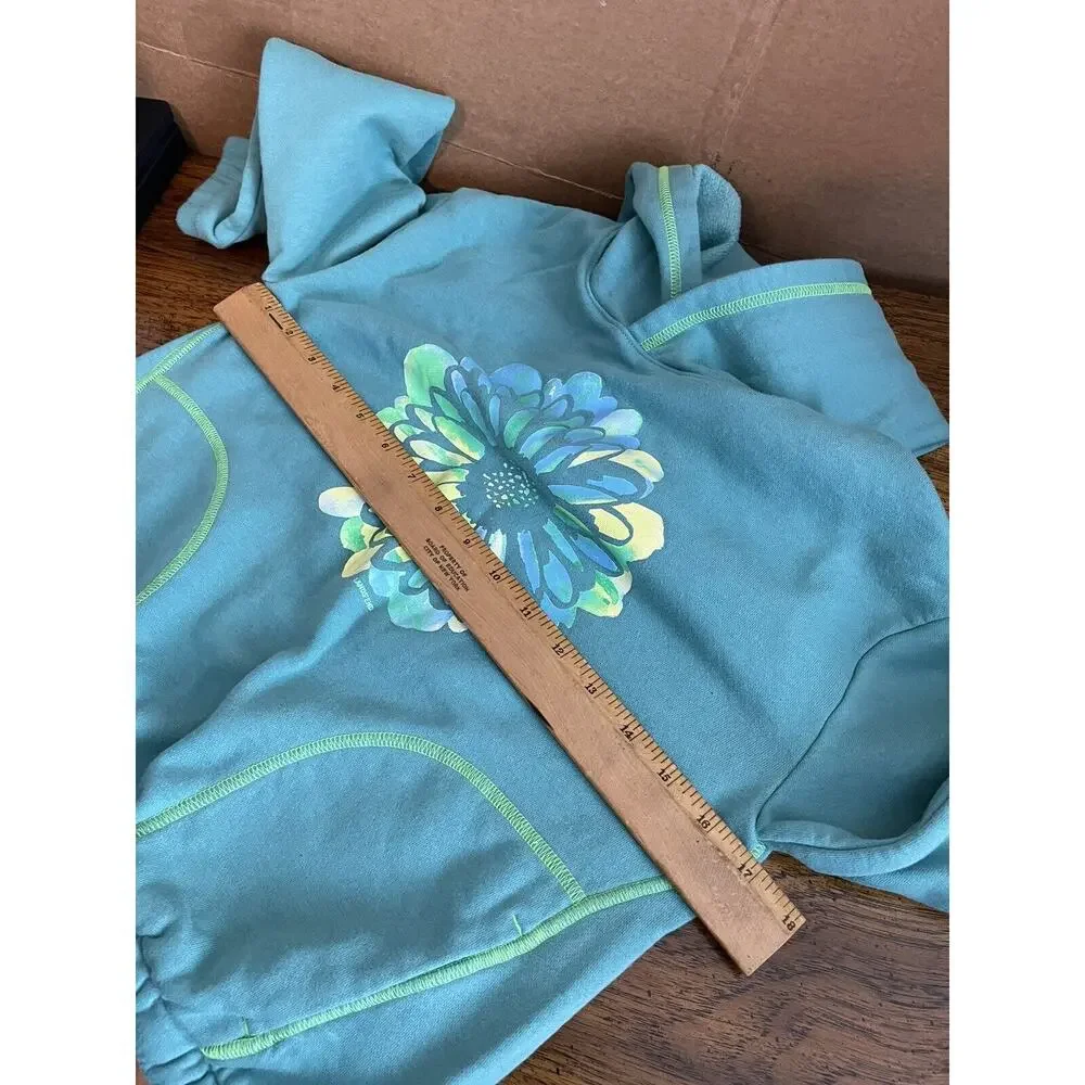 Lands'‎ End Girls Size M 8 Pullover Teal-Green Sweatshirt Hoodie Elastic Waist